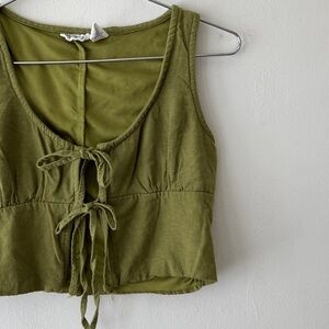 Midnight Sky • Linen Blend Tie Front Tank in Avocado Green